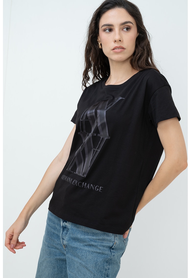 Tricou lejer cu decolteu rotund - Negru