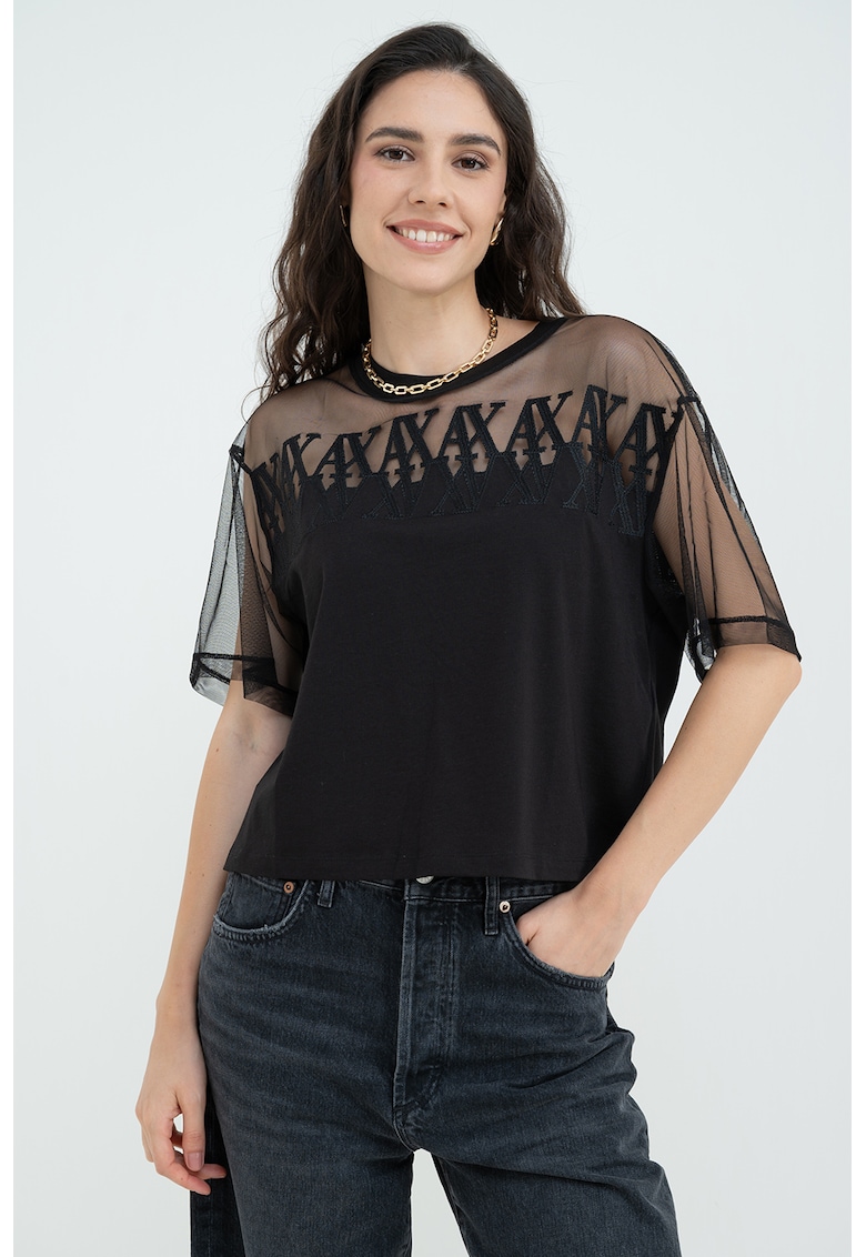 Armani Exchange Tricou transparent cu logo - Negru