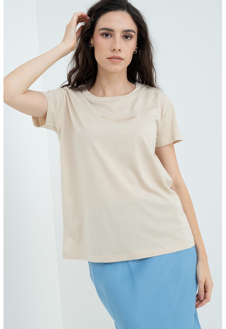 Tricou cu decolteu rotund - Maro deschis