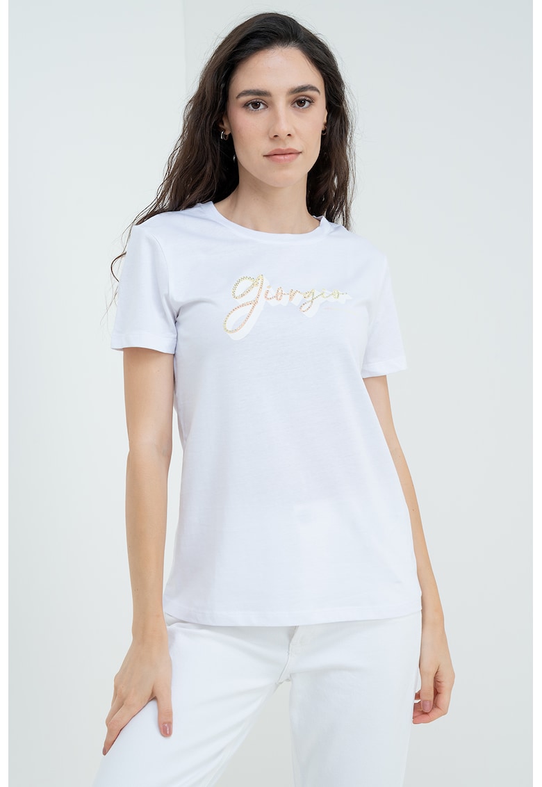 Tricou cu imprimeu logo - Galben/Crem