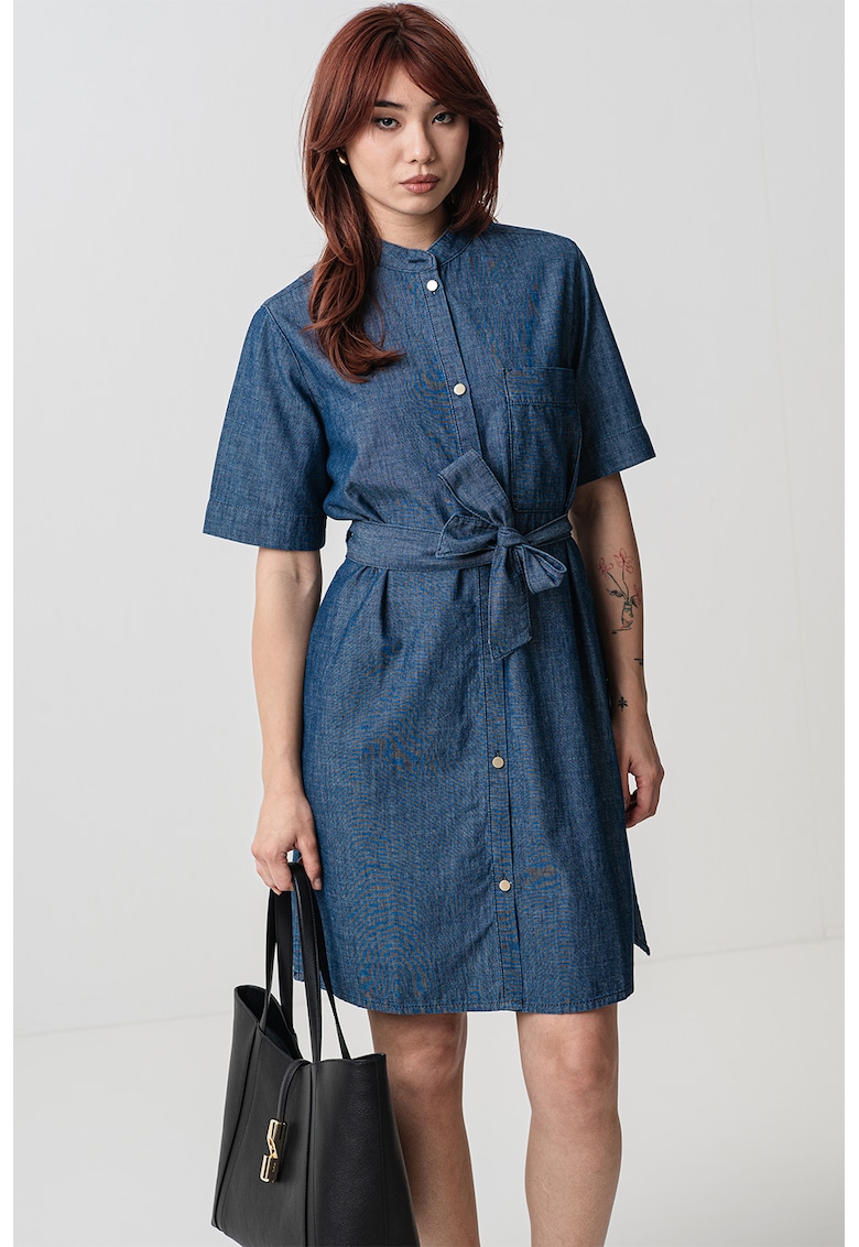 Rochie scurta din denim cu cordon in talie