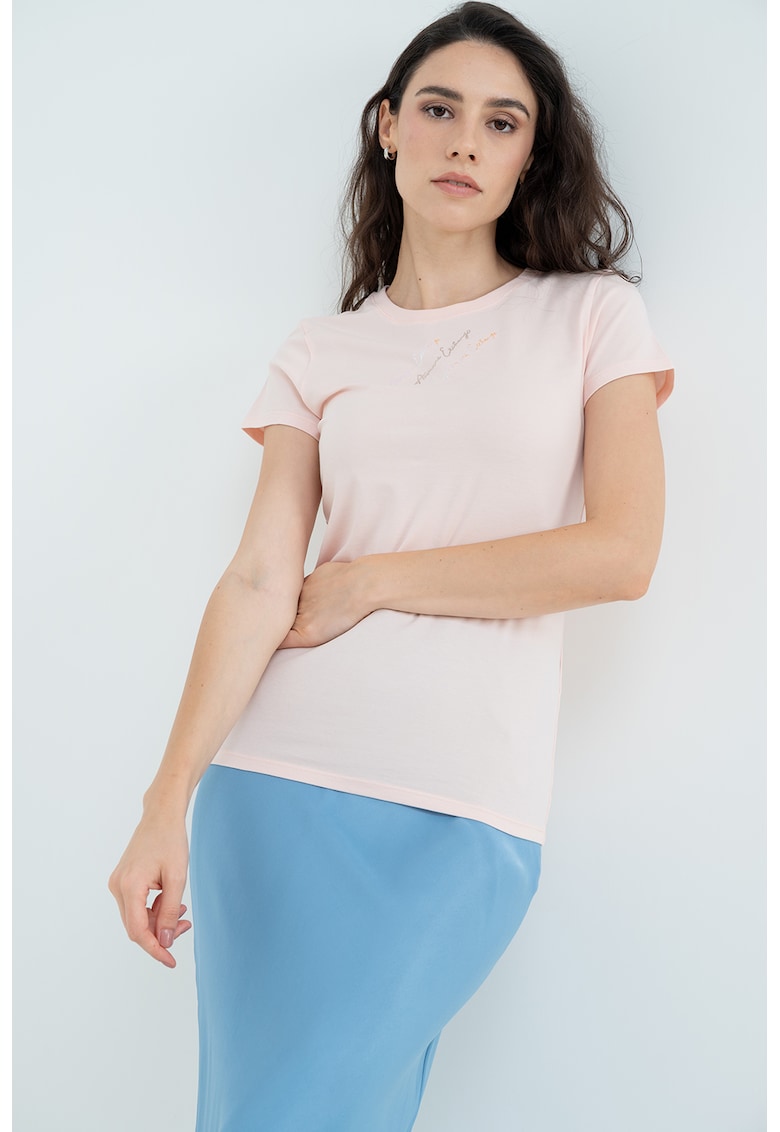 Tricou slim fit cu imprimeu logo discret