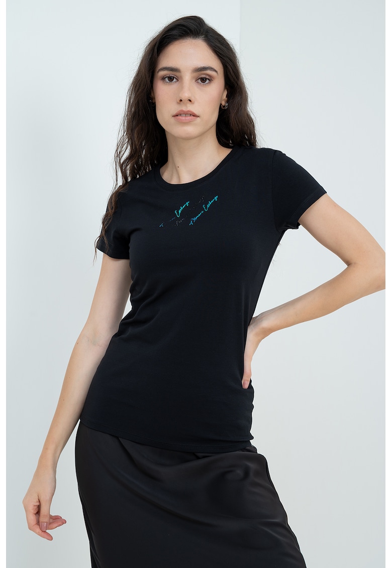 Tricou slim fit cu imprimeu logo discret