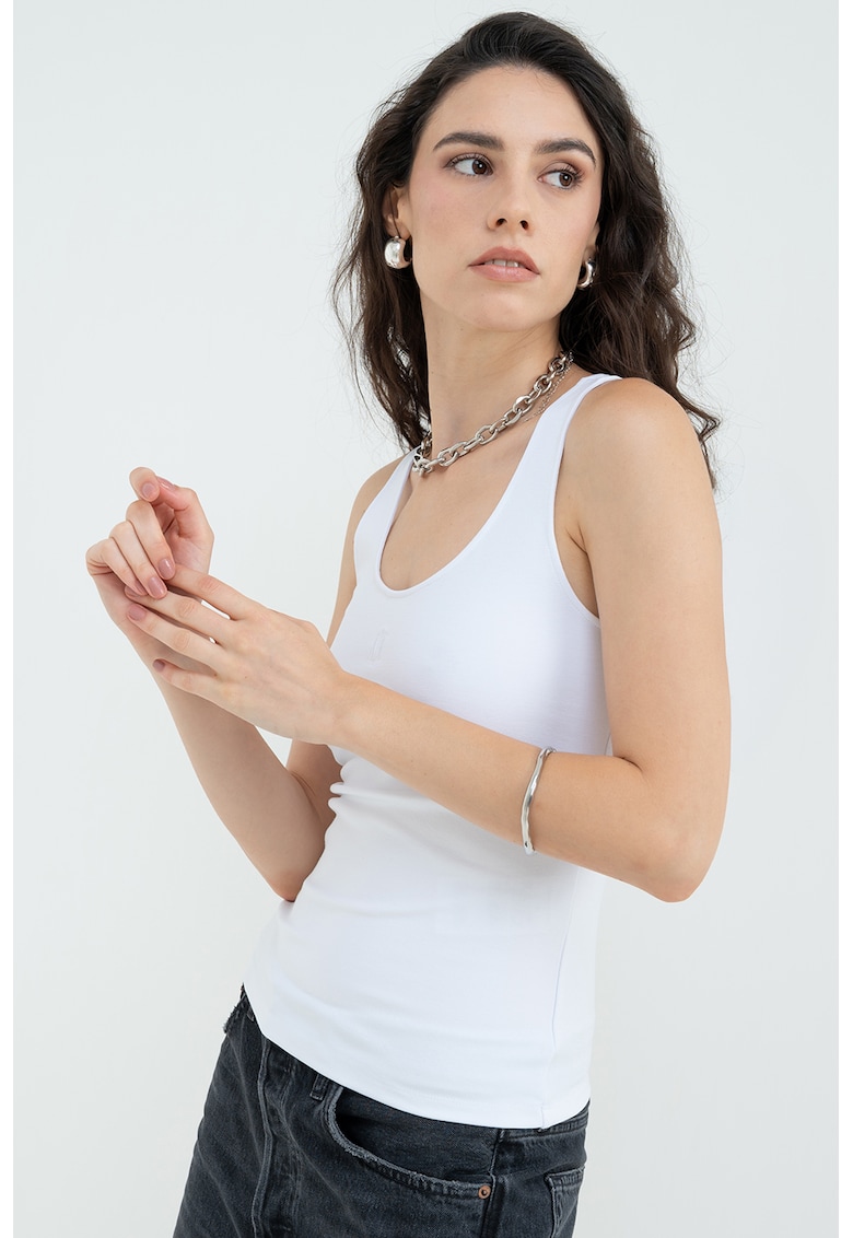 Top uni cu decolteu rotund