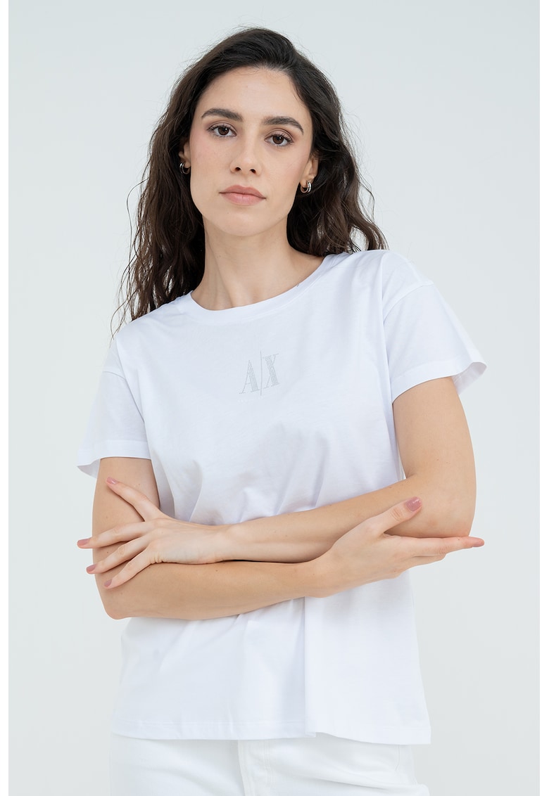 Tricou de bumbac cu maneci cazute - Alb