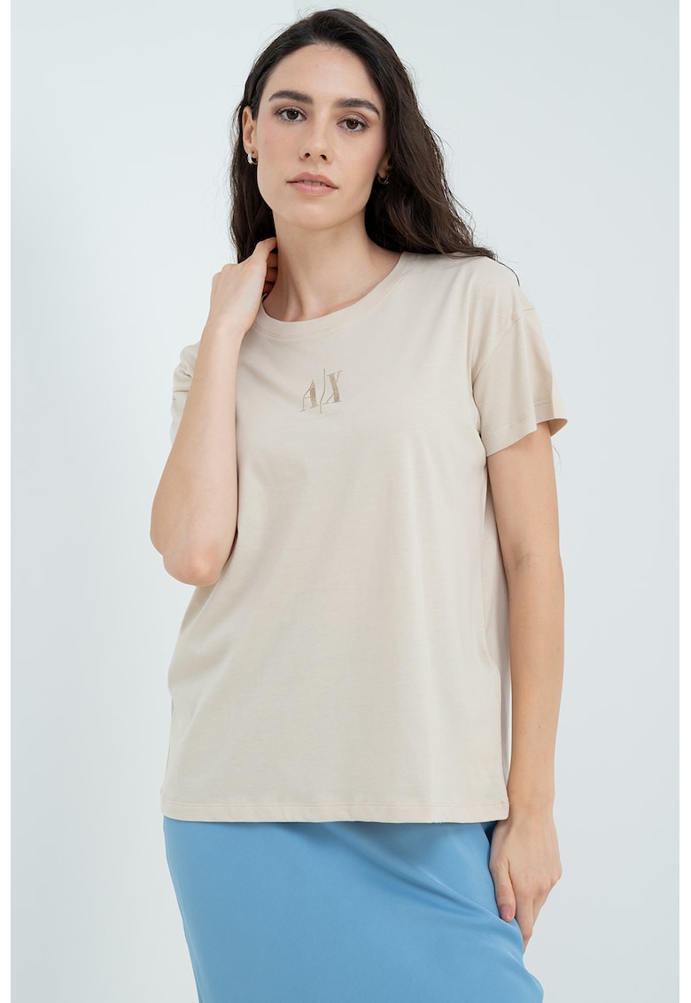 Tricou de bumbac cu maneci cazute - Maro nisip