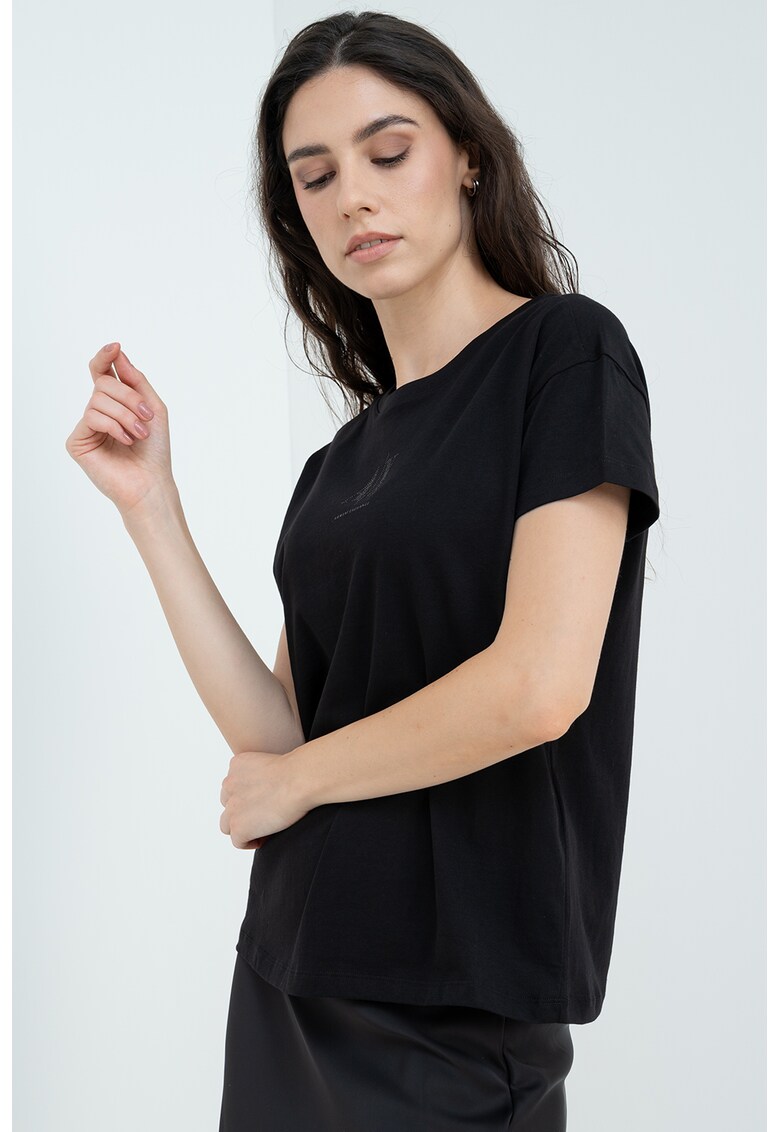 Tricou de bumbac cu maneci cazute - Negru