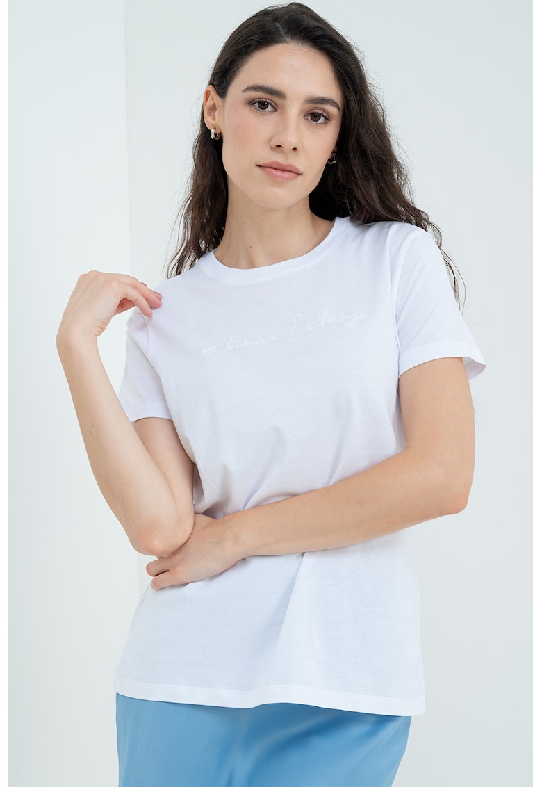 Tricou de bumbac cu decolteu la baza gatului - Alb optic