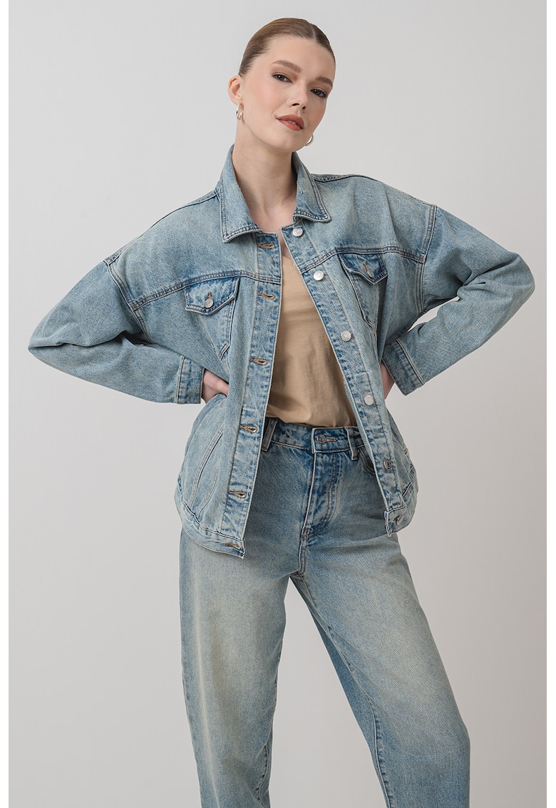 Jacheta din denim cu maneci cazute