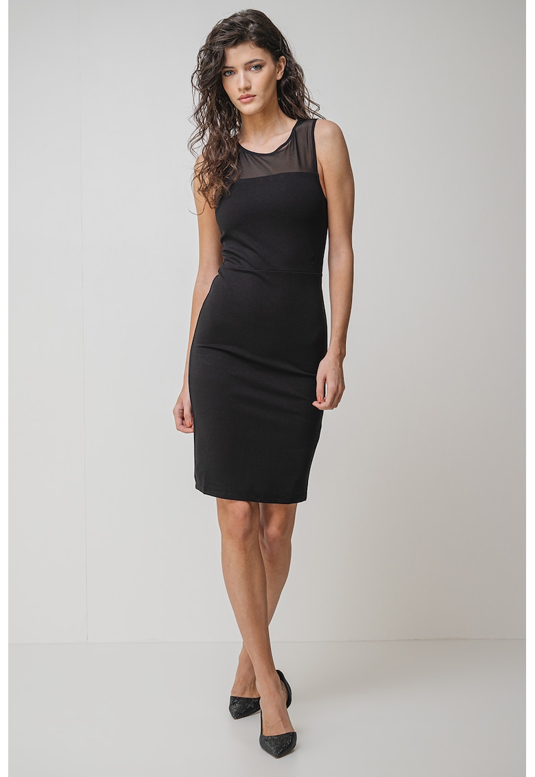 Rochie bodycon si segment de plasa - Negru