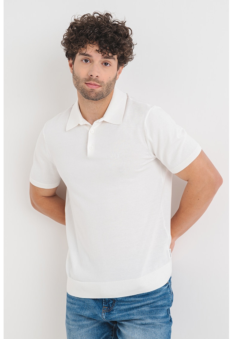 Tricou polo cu model uni - Alb fildes