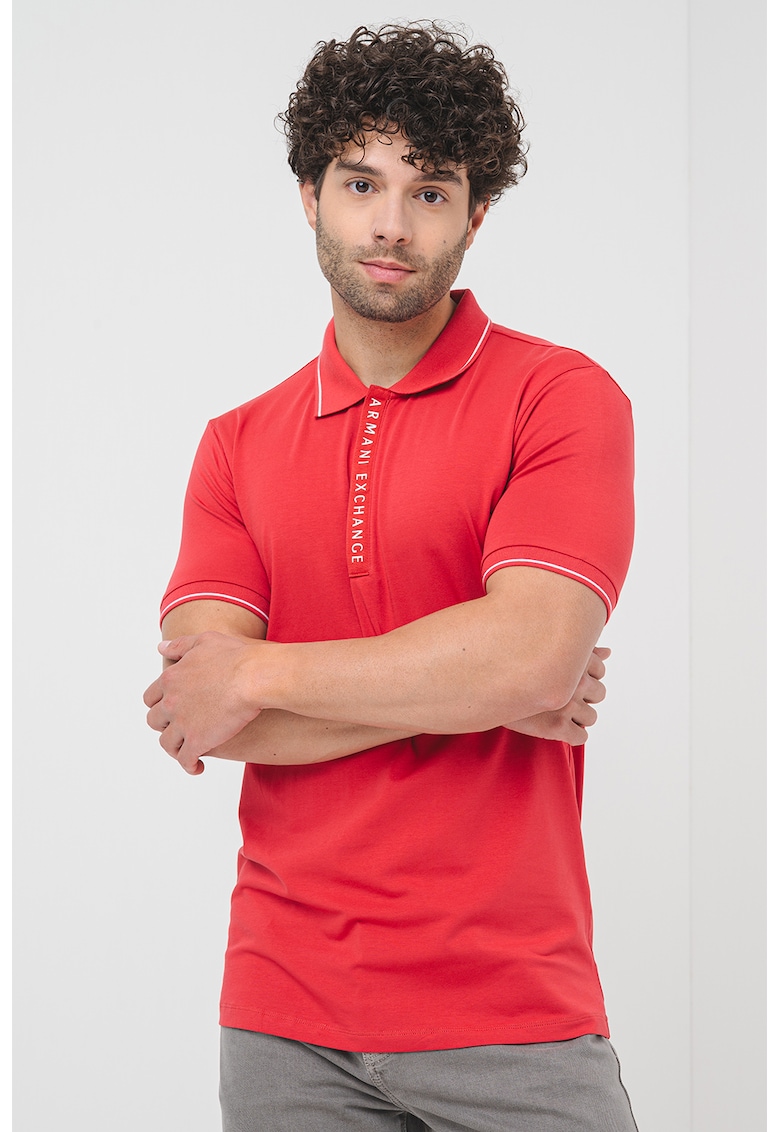 Tricou polo cu fenta cu fermoar - Alb/Coral