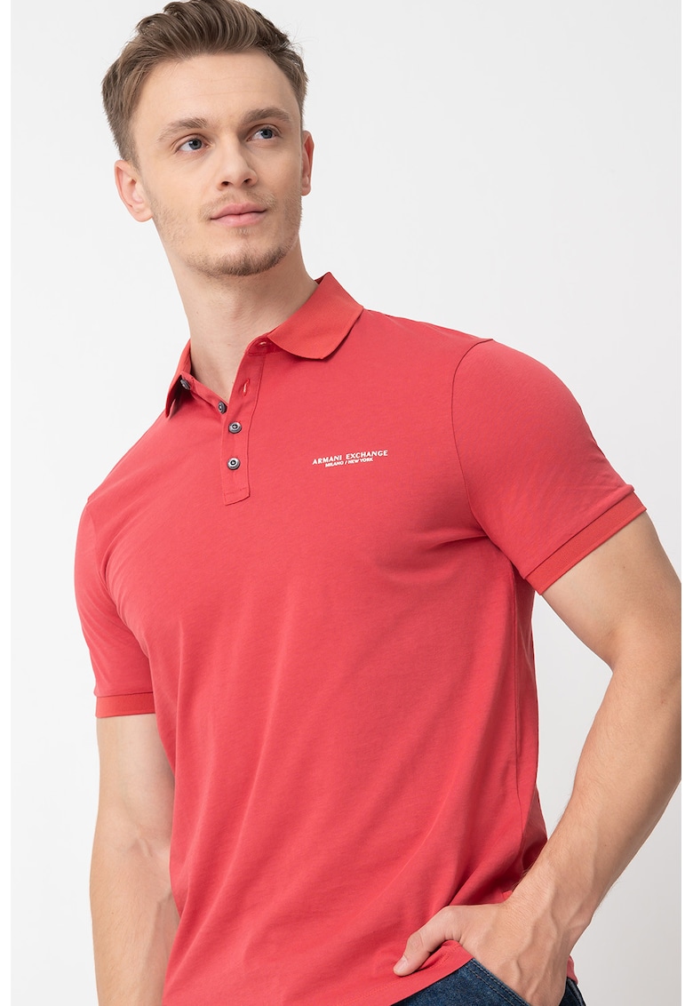 Tricou polo slim fit din bumbac cu logo discret