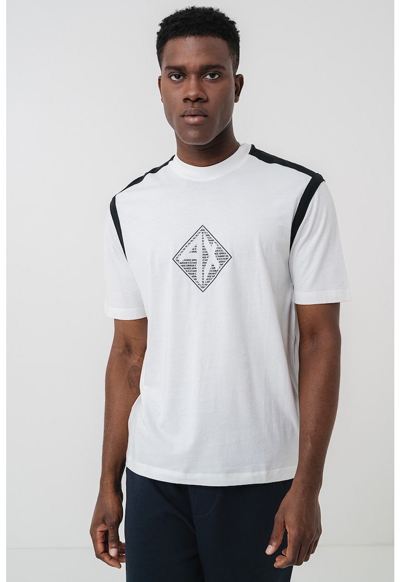 Tricou din bumbac cu imprimeu logo - Negru/Alb murdar