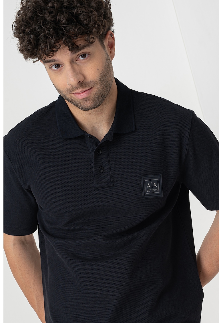 Armani Exchange Tricou polo cu logo - Negru