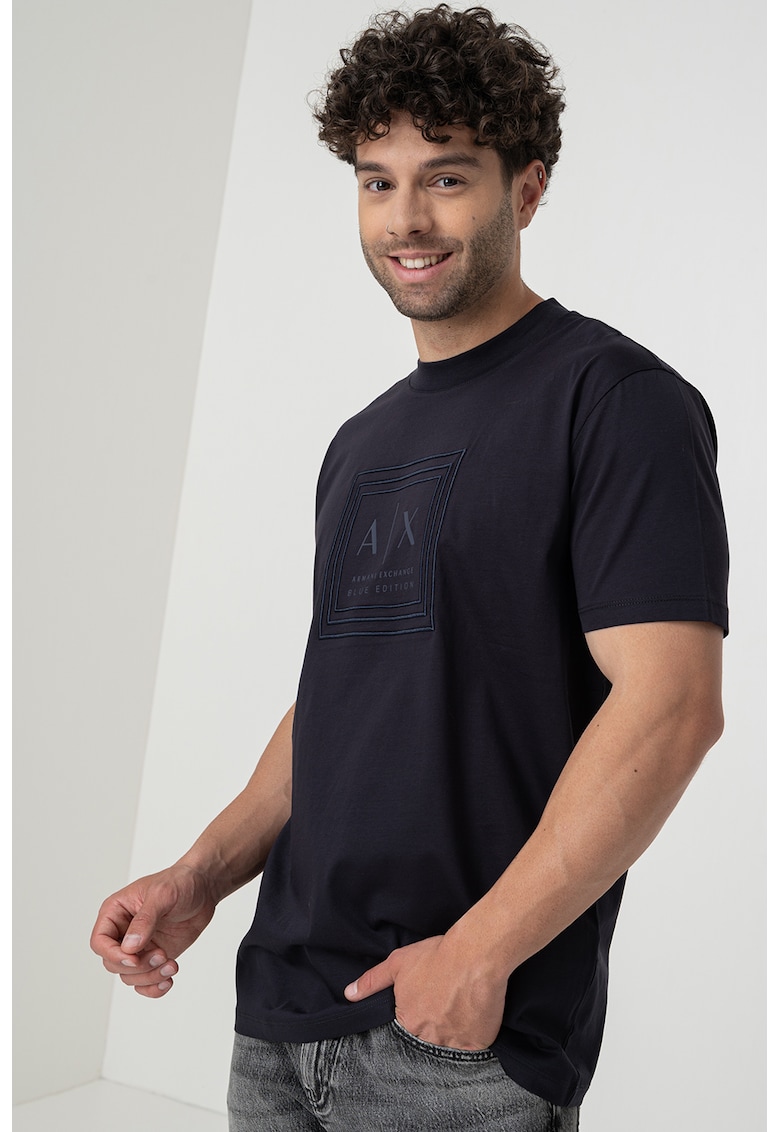Tricou regular fit cu logo - Negru/Albastru inchis