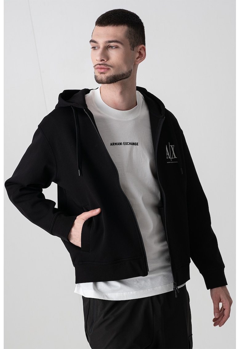 Hanorac cu logo brodat - Negru
