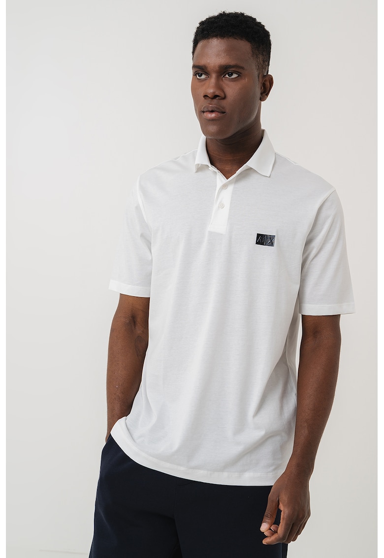 Tricou polo cu logo contrastant - Alb optic