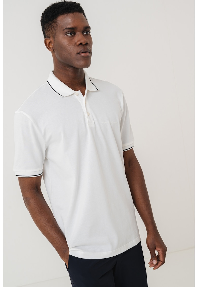 Tricou polo de bumbac - Alb/Negru