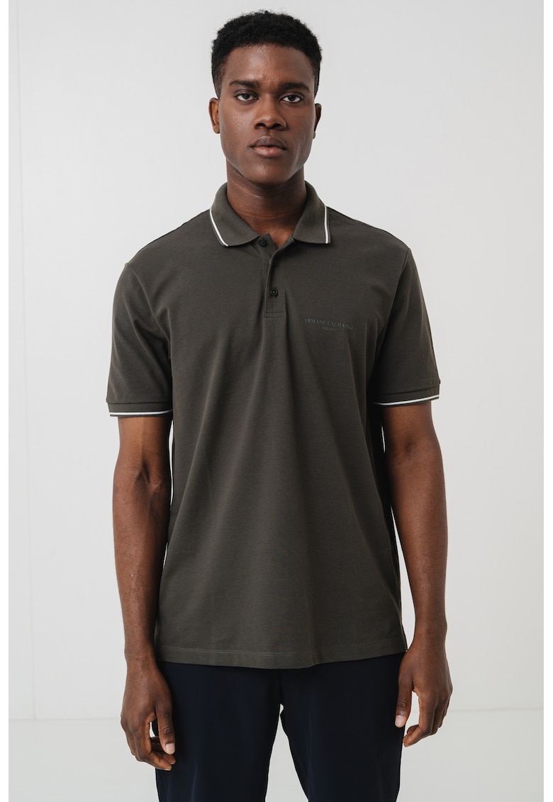 Tricou polo de bumbac - Alb/Gri antracit
