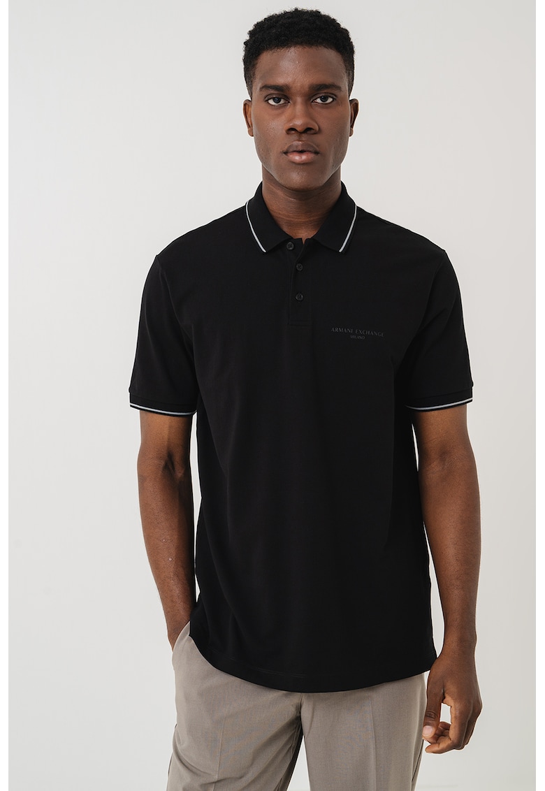 Tricou polo de bumbac - Negru/Gri inchis
