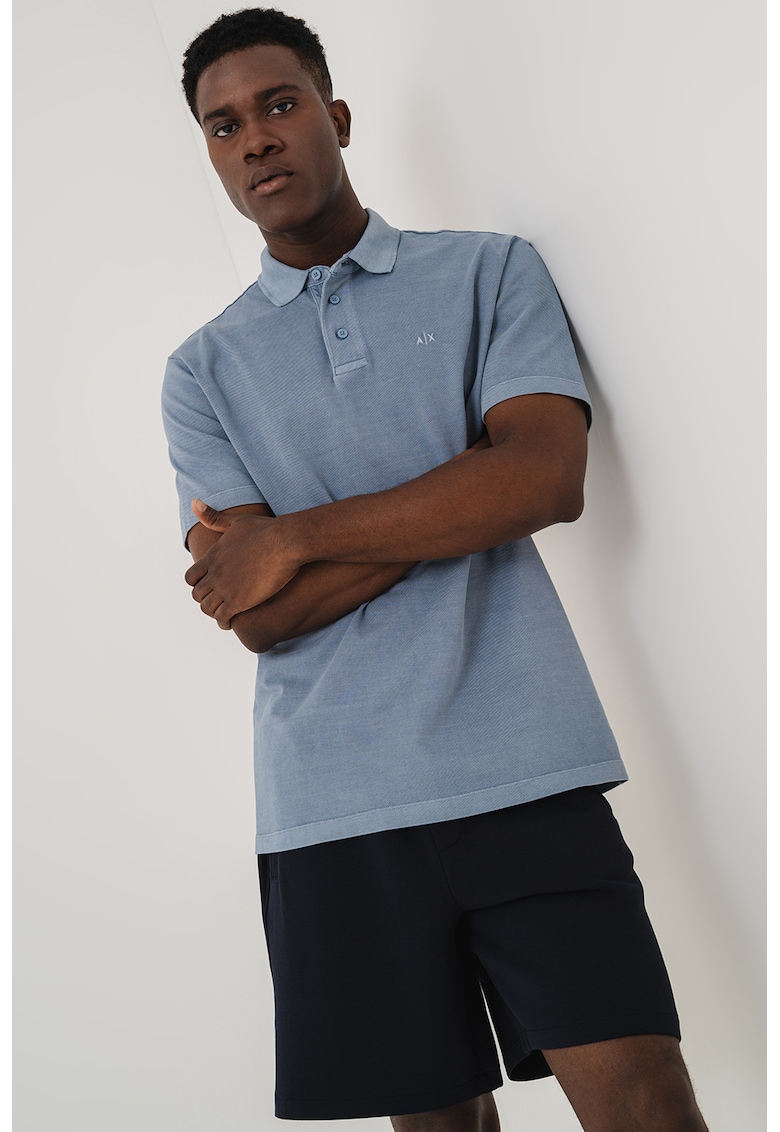 Tricou polo cu logo discret - Albastru prafuit