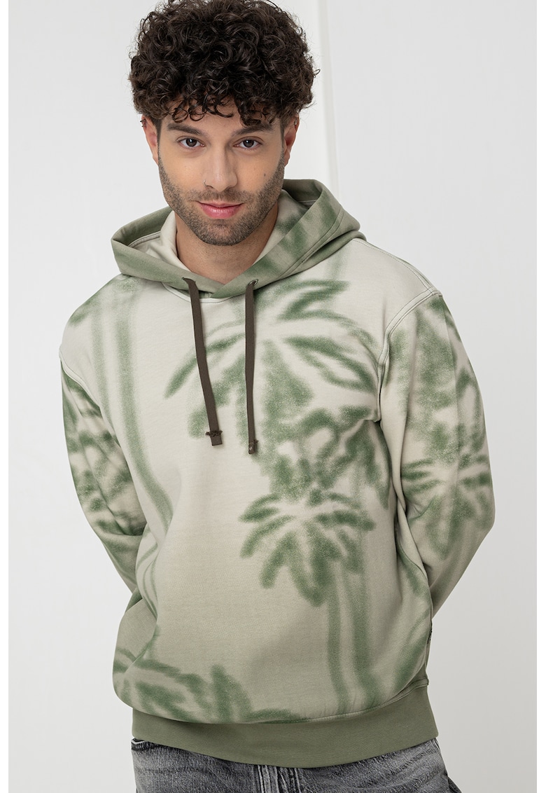 Hanorac din amestec de bumbac cu model tropical - Bej inchis/Verde sparanghel