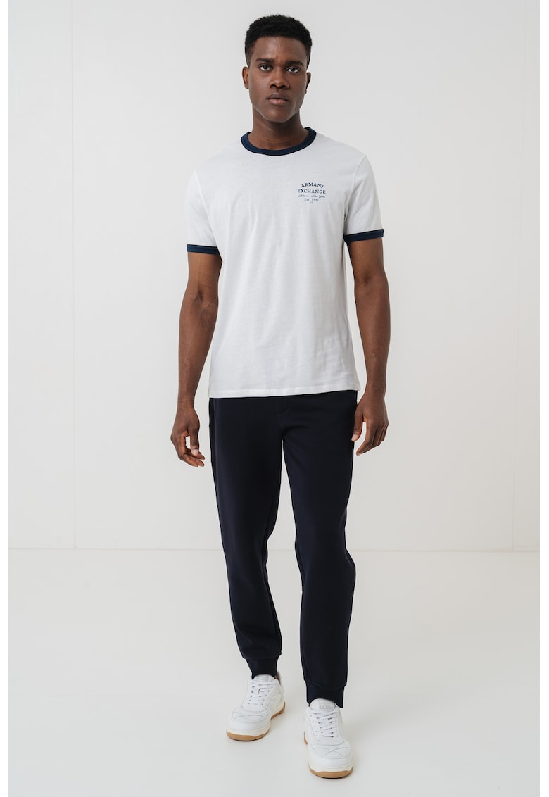 Tricou cu decolteu la baza gatului - Alb/Albastru ultramarin