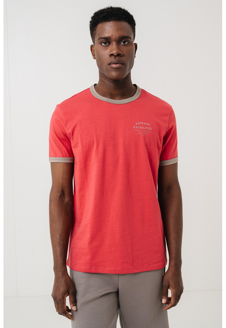 Tricou cu decolteu la baza gatului - Coral/Kaki