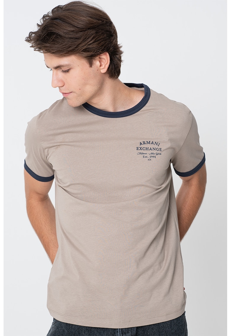 Tricou cu decolteu la baza gatului - Kaki/Bleumarin