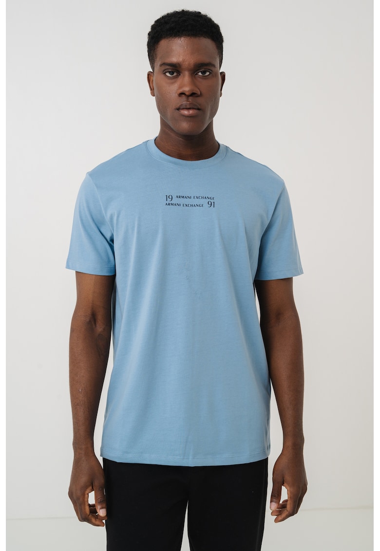 Tricou din bumbac cu logo - Albastru deschis