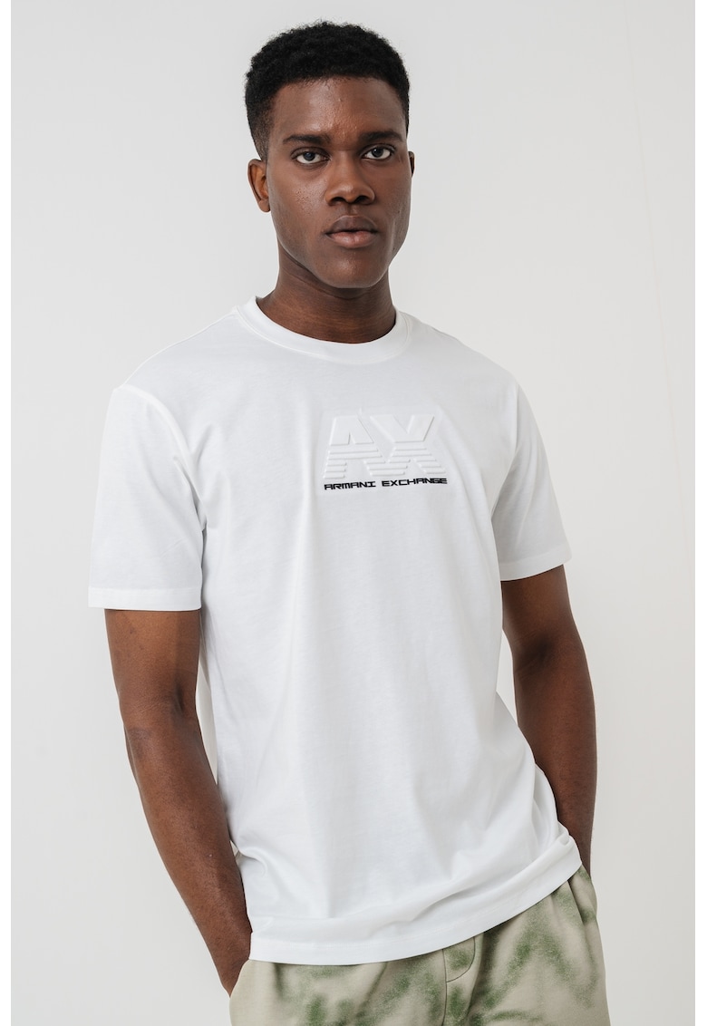 Tricou din bumbac cu logo in relief - Negru/Alb optic