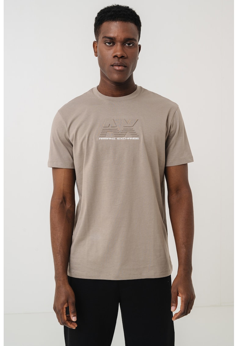 Tricou din bumbac cu logo in relief - Kaki