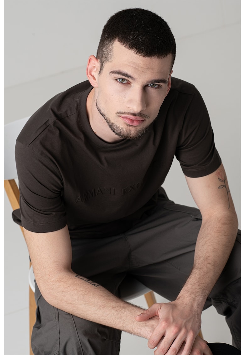 Tricou din bumbac cu logo in relief