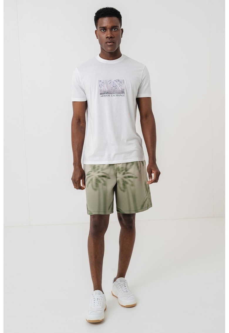 Tricou din bumbac cu imprimeu logo - Alb/Verde/Gri