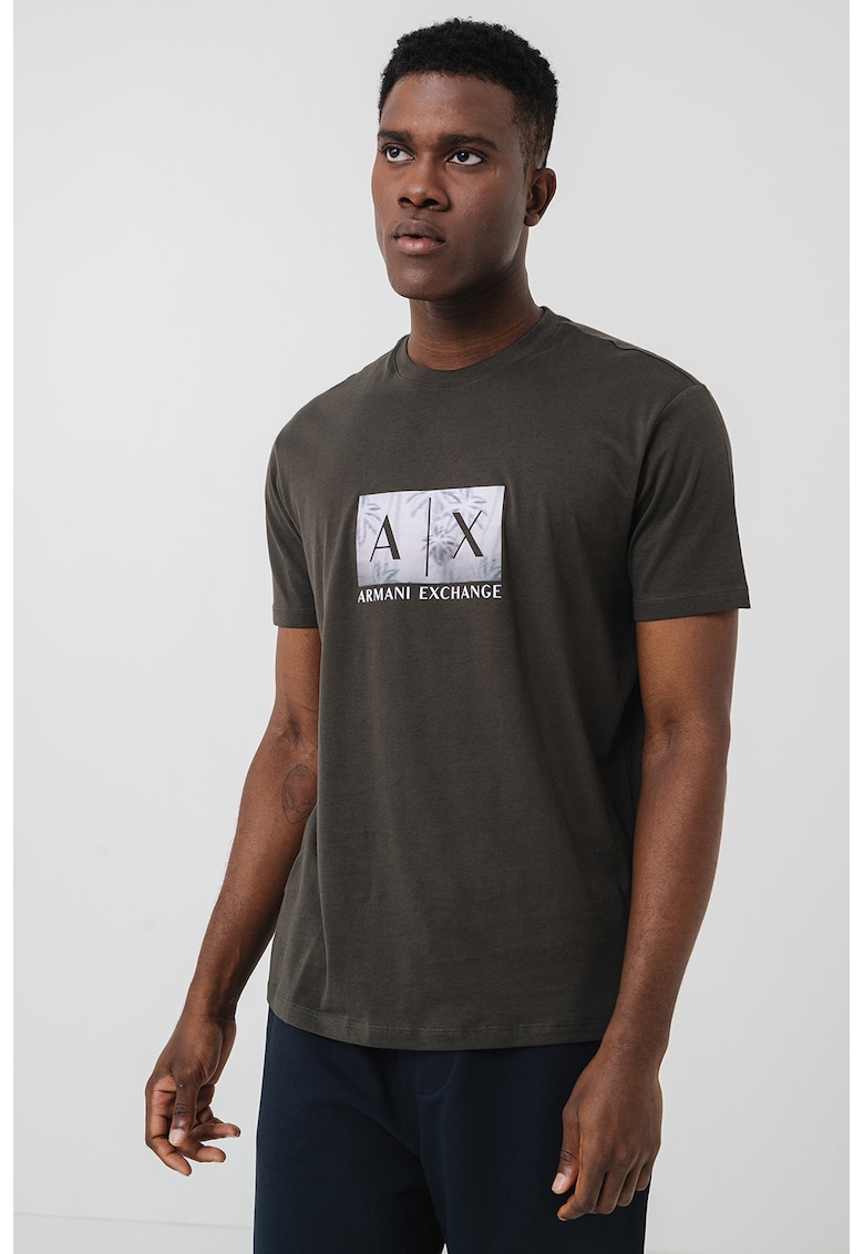 Tricou din bumbac cu imprimeu logo - Kaki inchis