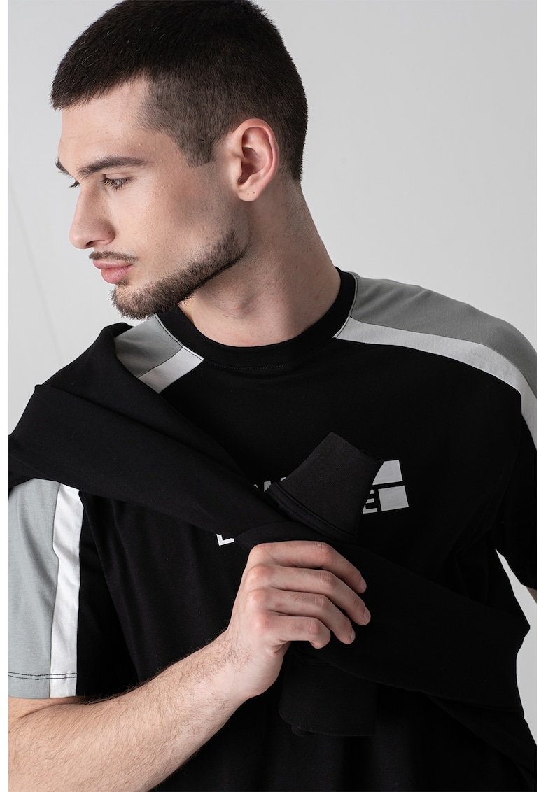 Tricou din bumbac cu insertii contrastante