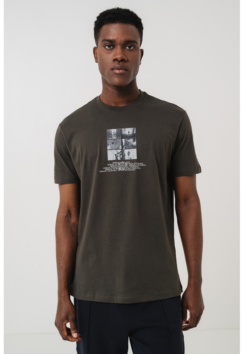 Tricou din bumbac cu imprimeu logo si foto - Alb/Gri antracit