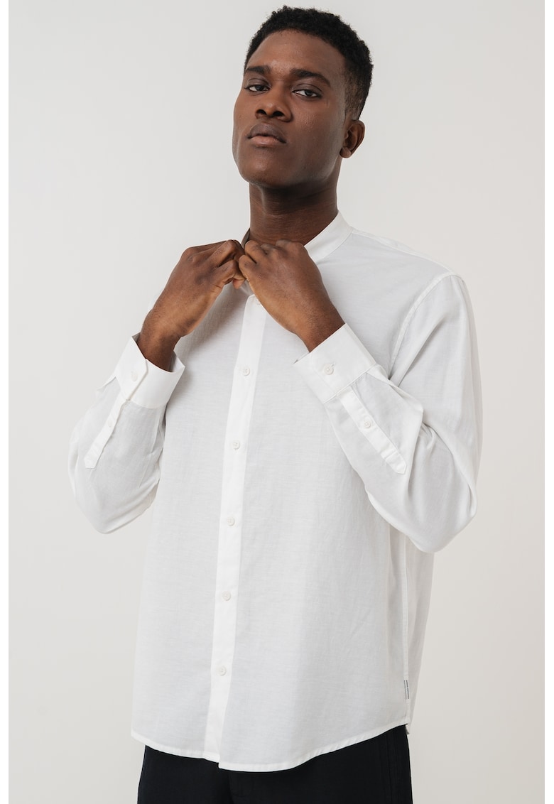 Camasa din lyocell si amestec de in cu guler tip tunica