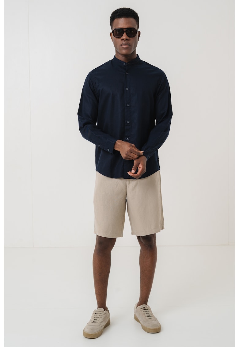 Camasa din lyocell si amestec de in cu guler tip tunica