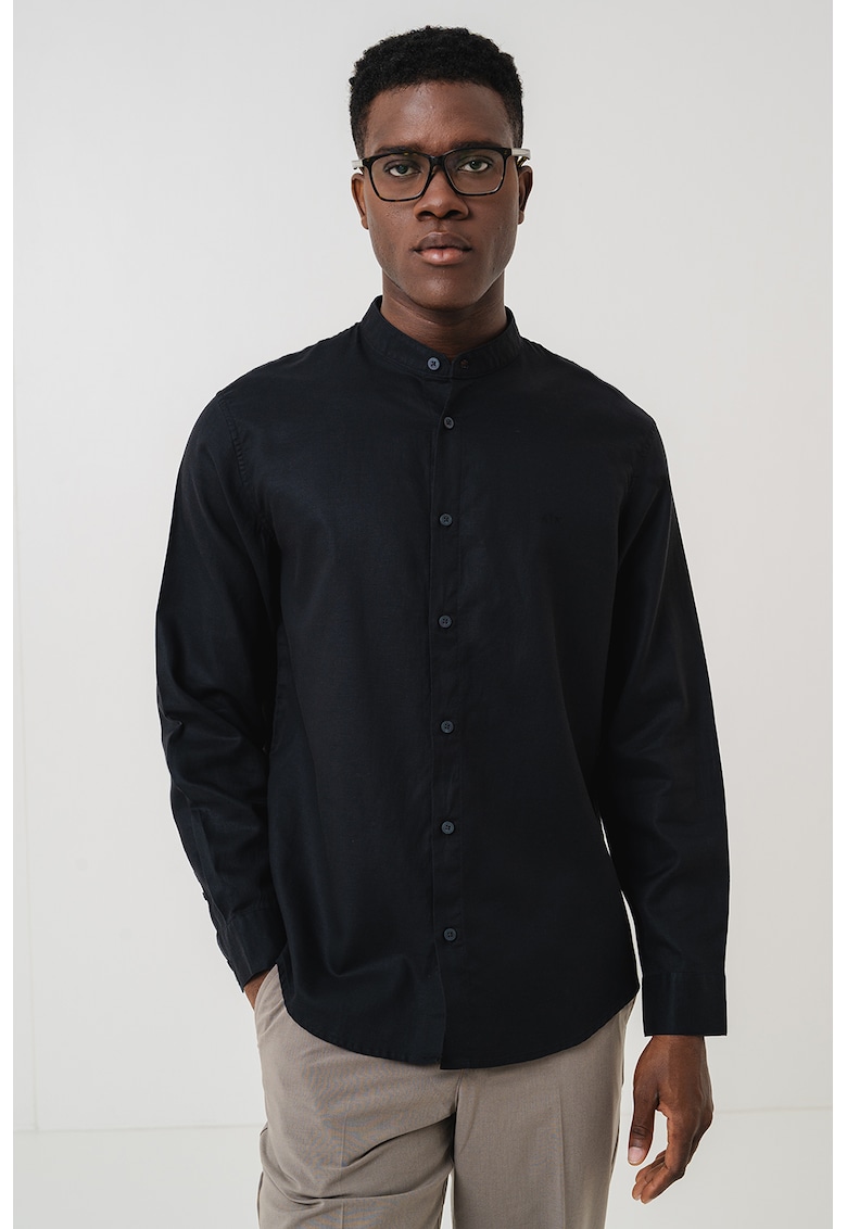 Camasa din lyocell si amestec de in cu guler tip tunica