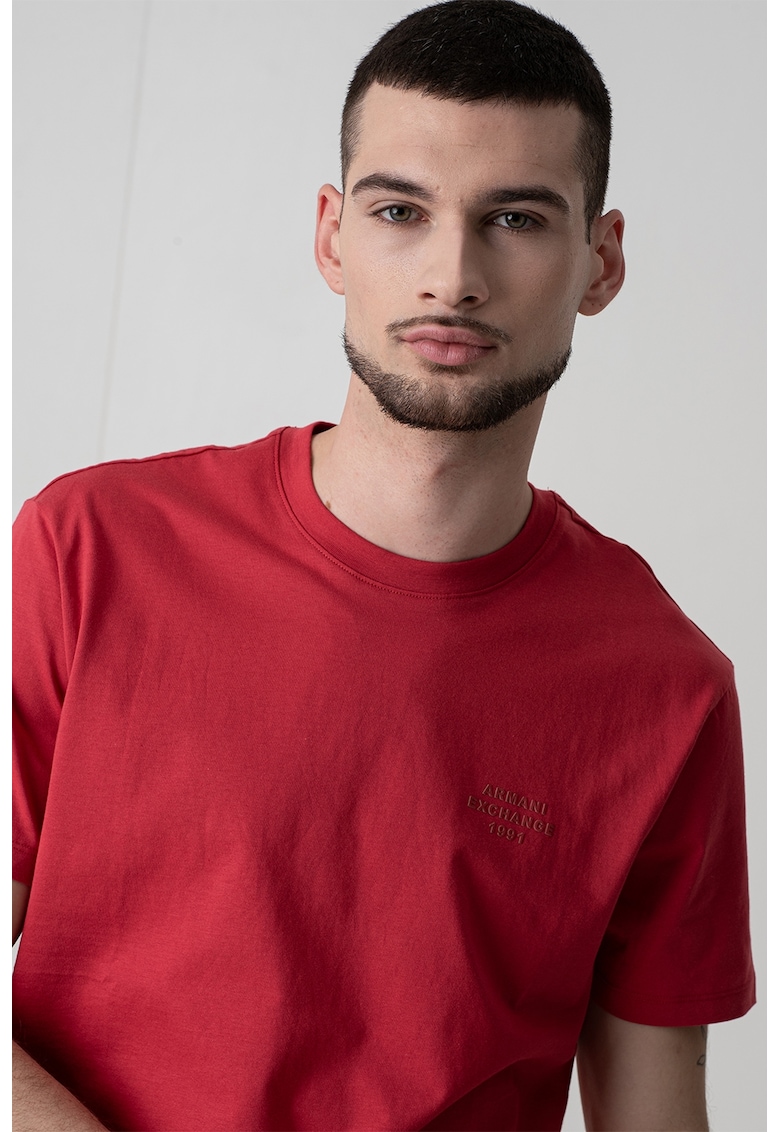 Armani Exchange Tricou cu decolteu la baza gatului - Roz zmeuriu