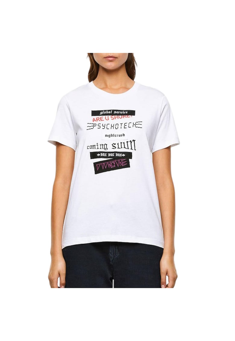 Tricou dama cu imprimeu - bumbac - alb