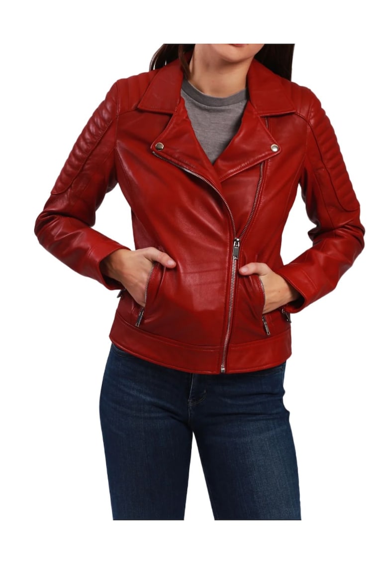 Geaca din piele pentru dama -  rosu -