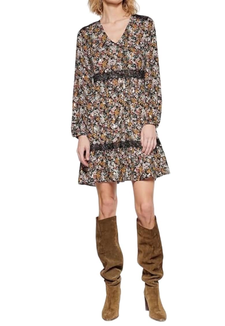 Rochie dama florala - maneci lungi - multicolor - poliester - Rochie dama florala - maneci lungi - multicolor - poliester -