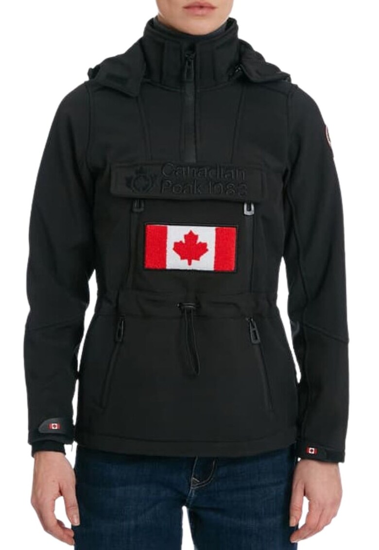 Geaca softshell pentru femei  Toka - poliester/elastan - neagra - impermeabila - cu gluga detasabila -