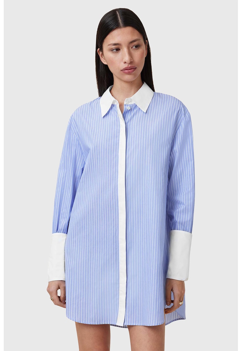 Rochie-camasa din bumbac cu maneci lungi Alber