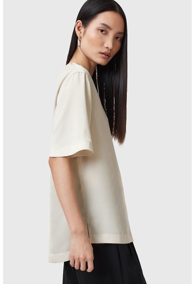Tricou relaxed fit satinat Amelie - Crem
