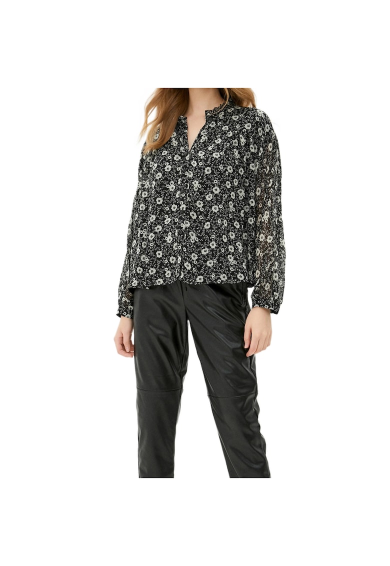 Camasa dama - model floral - poliester - negru/alb -