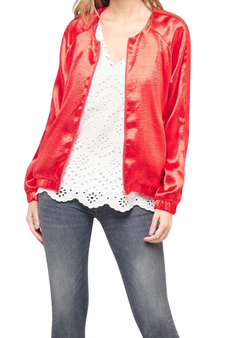 Geaca bomber rosie - poliester - cu fermoar - pentru femei -